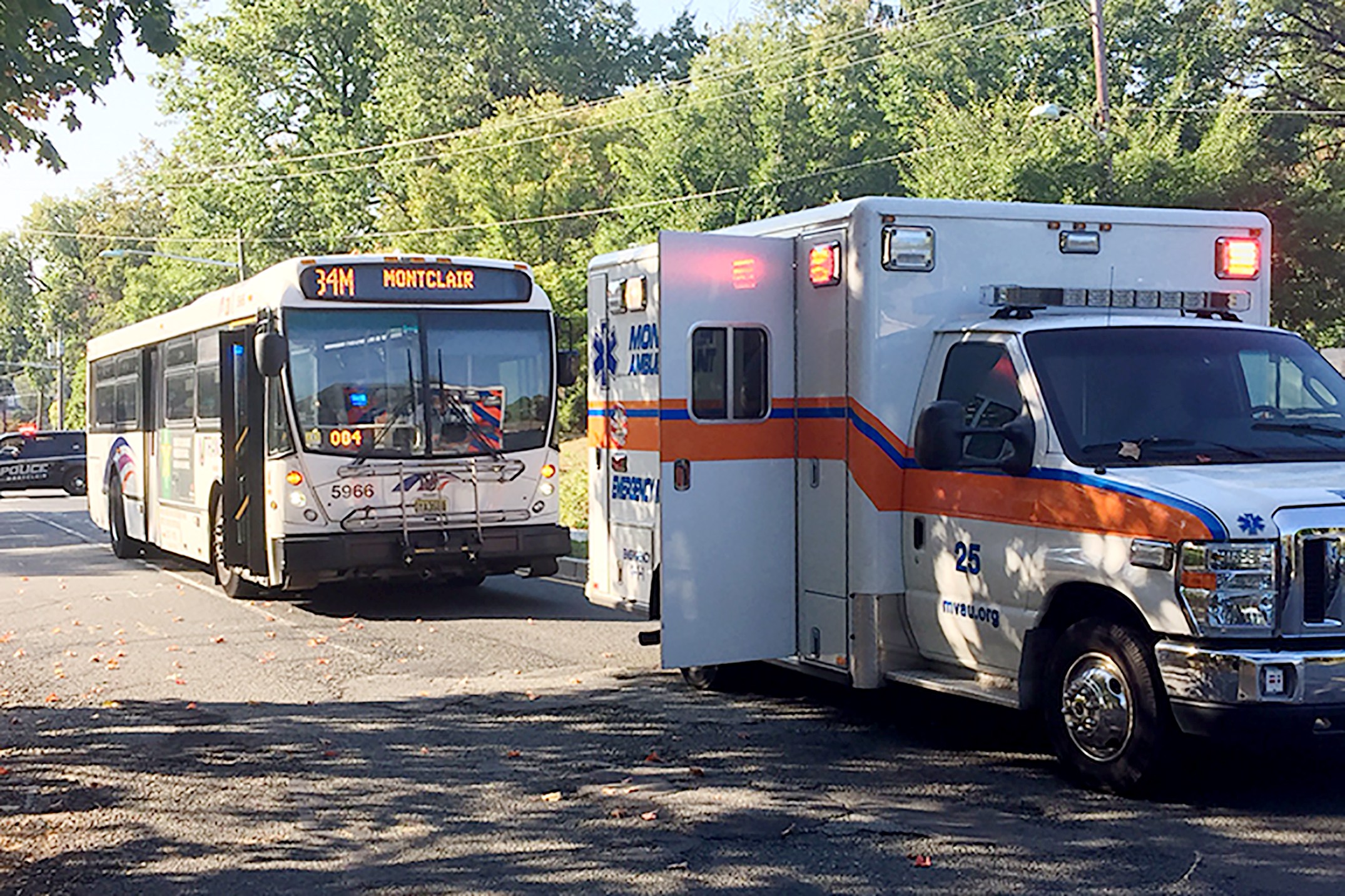 Woman injured when bus brakes suddenly in Montclair