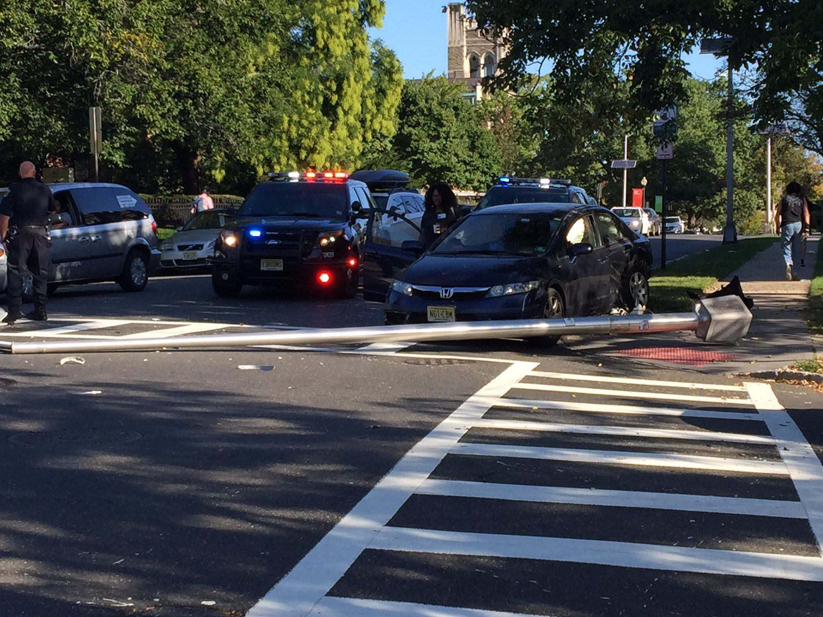 Woman injured, light pole knocked over in Montclair accident